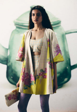 Ivory ohaaya jacket with bustier and skorts