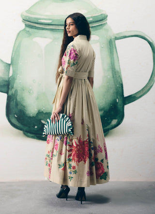 Ivory moonflower tie dress with belt