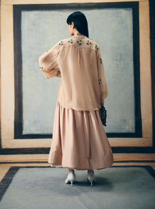Nude izumi shirt with skirt and bustier