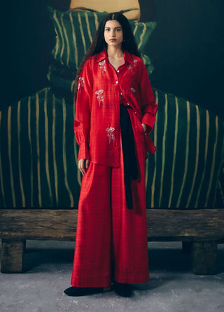 Red dena shirt with pants