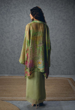 Green cleo blouse with skirt and jacket