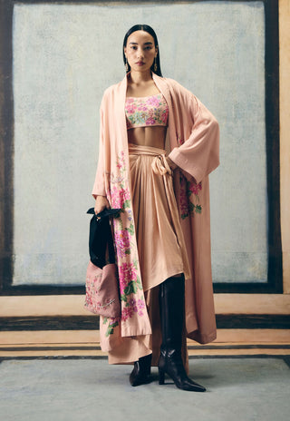 Pink bara blouse with skirt and jacket