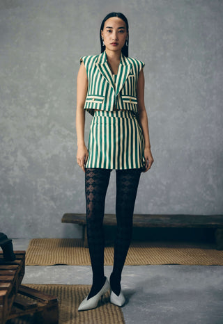 Green mori blazer with bustier and skorts