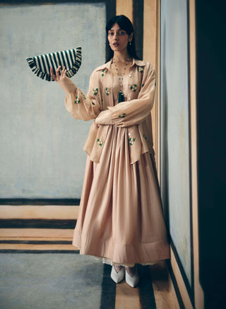 Nude izumi shirt with skirt and bustier