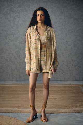 Ivory nori shirt with shorts and bustier