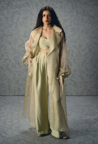 Green lili blouse with pants and jacket