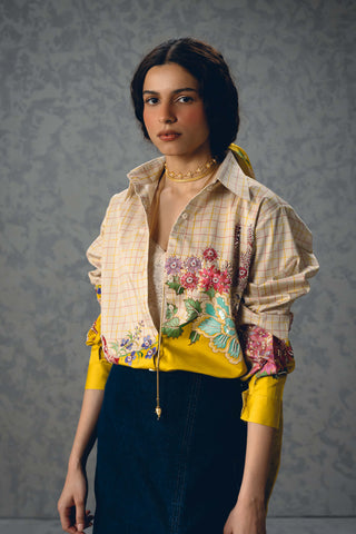 Ivory checked jade shirt