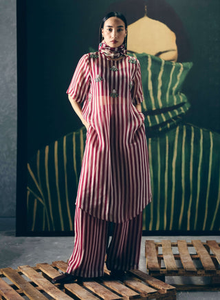 Orange puka kurta with bustier and pants