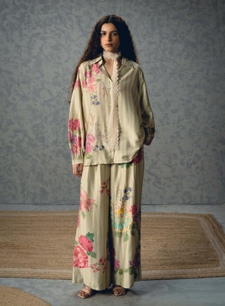 Green aika satin shirt with pants