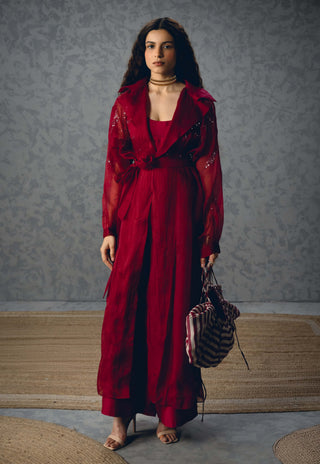 Burgundy nami jacket with top and pants