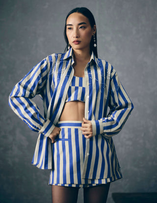 Blue kai shirt with bustier and skorts