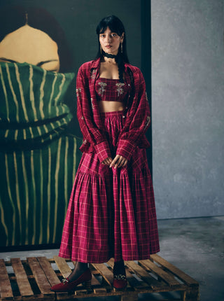 Maroon haruki shirt with skirt and bustier