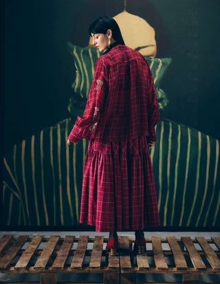 Maroon haruki shirt with skirt and bustier
