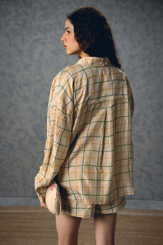 Ivory nori shirt with shorts and bustier