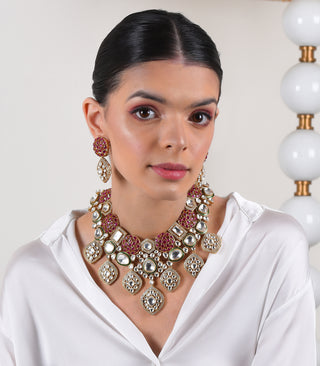 Jayaswi red polki necklace set