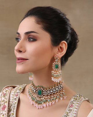 Yasi green polki choker and earrings