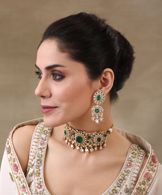 Yashmita green polki choker and earrings