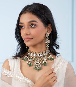 Yashvi green polki necklace set