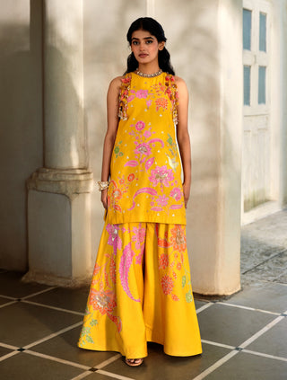 Golden honey print kurti and palazzo
