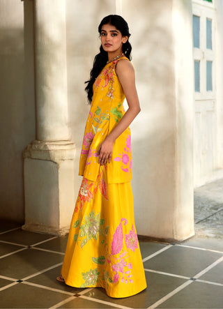 Golden honey print kurti and palazzo