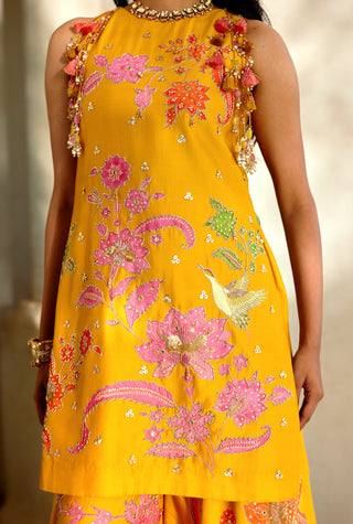Golden honey print kurti and palazzo