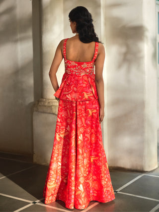 Sunset red peplum top with palazzo