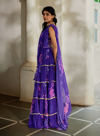 Purple pre-stitched sari set