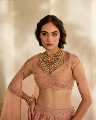 Peach printed lehenga set