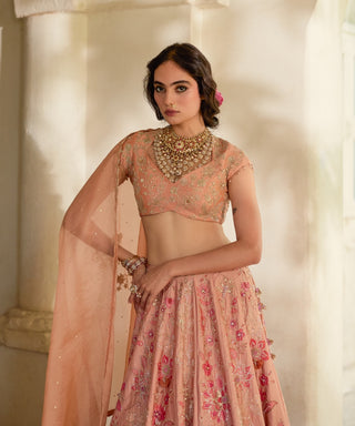 Peach printed lehenga set