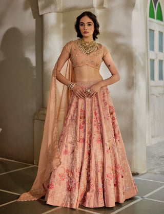 Peach printed lehenga set