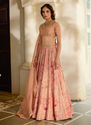 Peach printed lehenga set