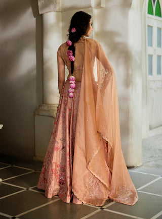 Peach printed lehenga set