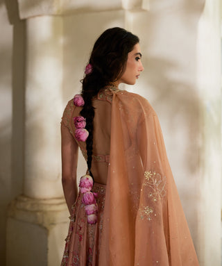 Peach printed lehenga set