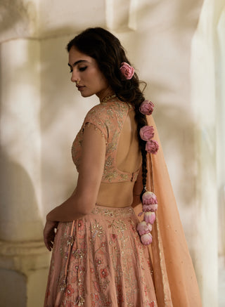 Peach printed lehenga set