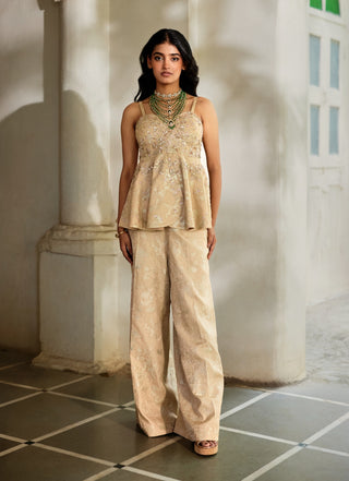 Cream jacquard peplum and pants