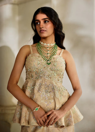 Cream jacquard peplum and pants