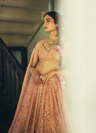 Peach printed lehenga set