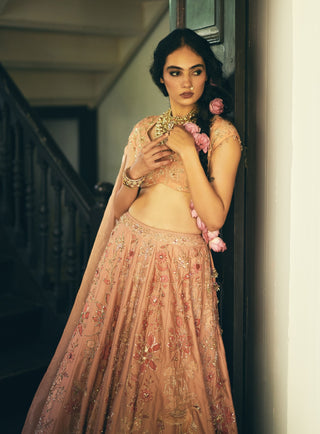 Peach printed lehenga set