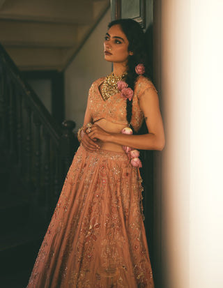 Peach printed lehenga set