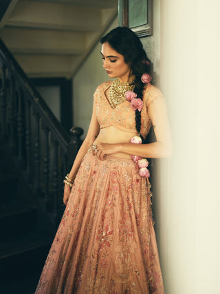 Peach printed lehenga set