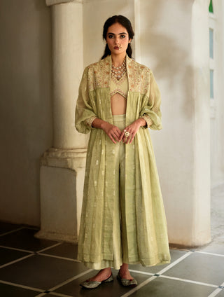 Pista green blouse, palazzo with jacket