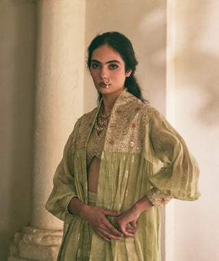 Pista green blouse, palazzo with jacket