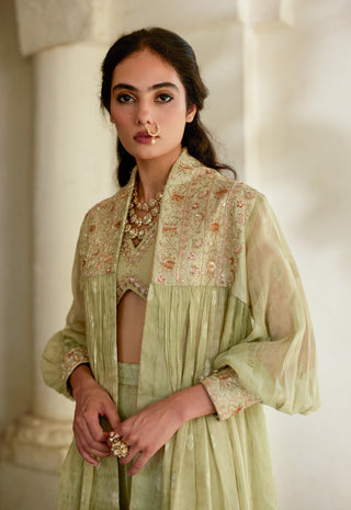 Pista green blouse, palazzo with jacket