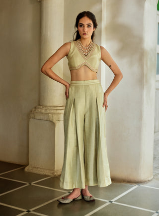 Pista green blouse, palazzo with jacket