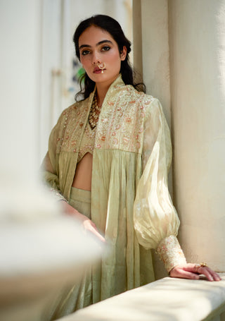 Pista green blouse, palazzo with jacket