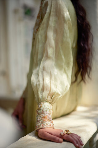 Pista green blouse, palazzo with jacket