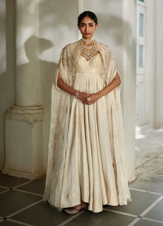 Ivory jamavar anarkali with cape