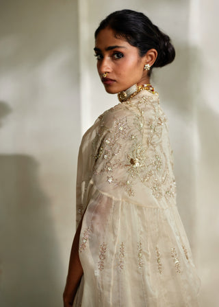 Ivory jamavar anarkali with cape