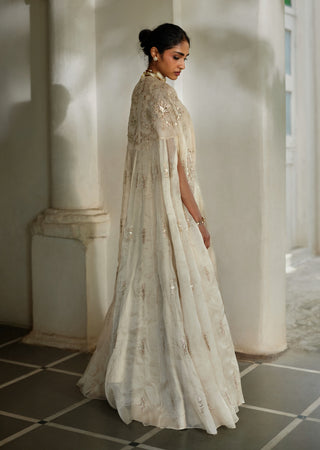 Ivory jamavar anarkali with cape