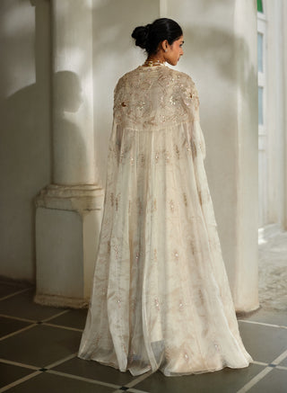 Ivory jamavar anarkali with cape